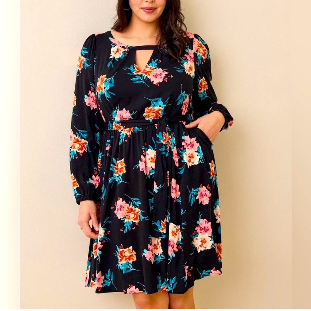 Torrid Black Floral Dress Mini Stretch Challis Aline Dress 2X NWT 19654868